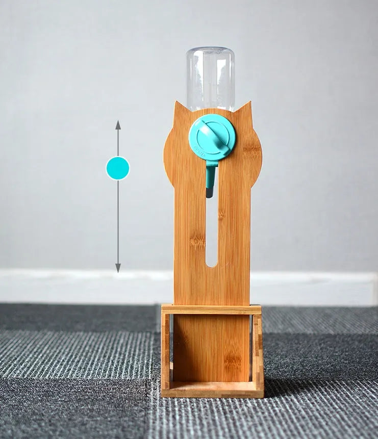 Cat drinking water dispenser with bamboo holder, 300ml capacity, Gray colour option