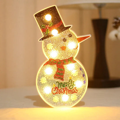 Hand-painted DIY LED snowman and Christmas tree decorative lamp with glitter resin finish