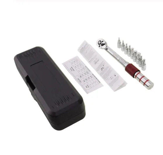 Tool steel torque wrench set with 1/4 inch square drive head and embossed scale