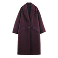 Women's all-match loose slimming long overcoat in wine red with spandex blend fabric for commute
