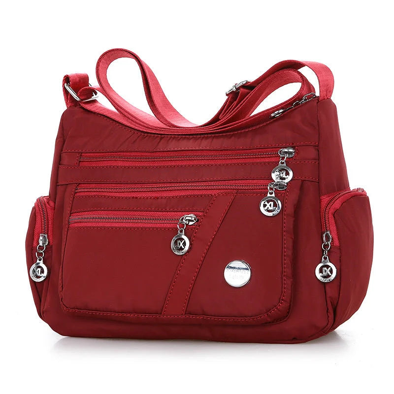 Ladies multi-layer square waterproof nylon messenger bag in various colors