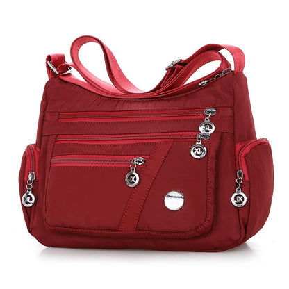 Ladies multi-layer square waterproof nylon messenger bag in various colors