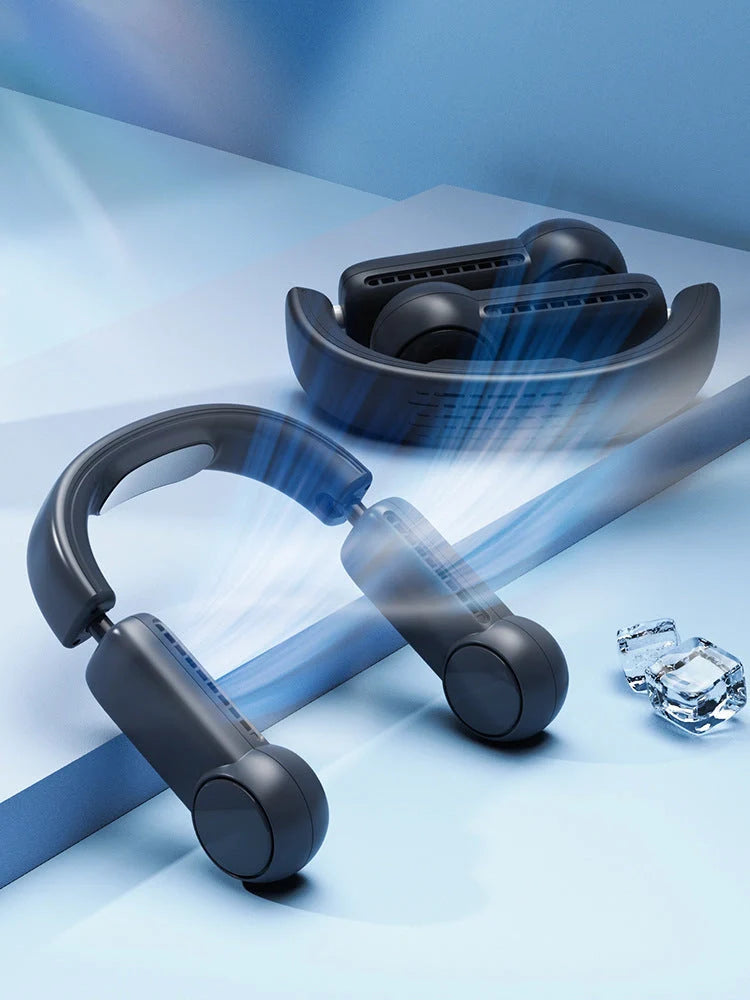 Portable neck fan with USB rechargeable battery and adjustable 3-speed settings