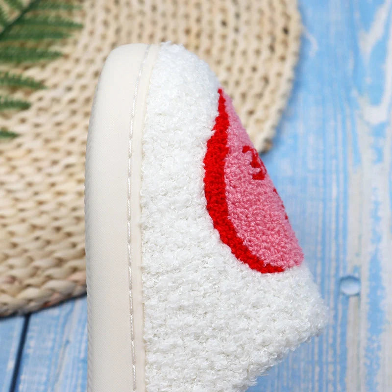 Valentine's Day Love Heart Cotton Slippers in white with non-slip sole