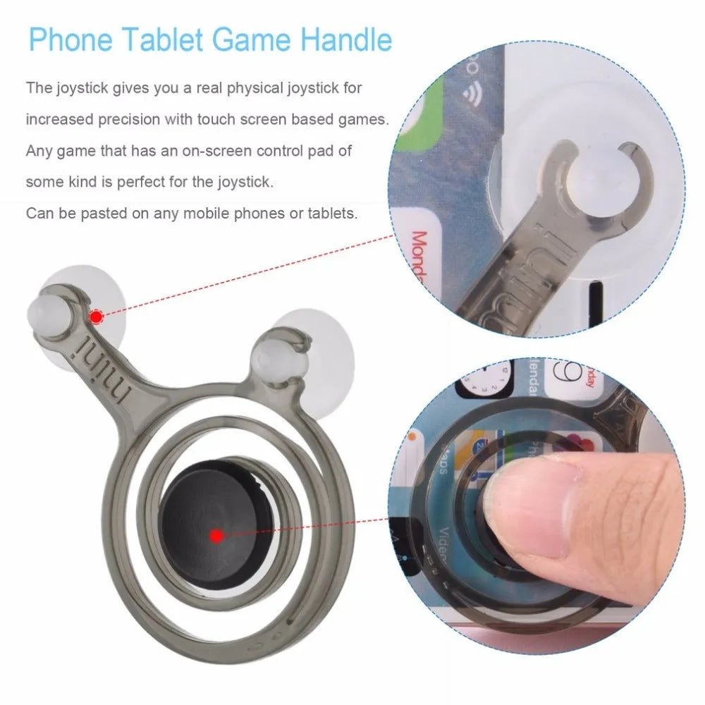 A pair of clear and black universal mini joysticks for mobile phone and tablet touch screen gaming.