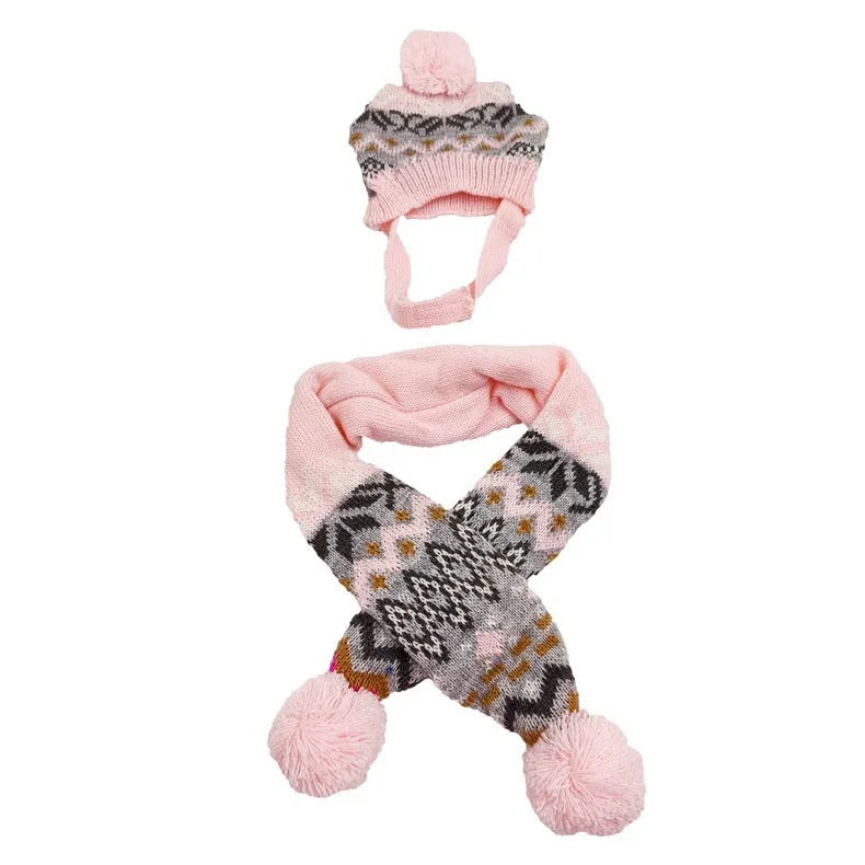 Japanese-style retro jacquard pet clothes set with sweater, hat and scarf in coordinated colours