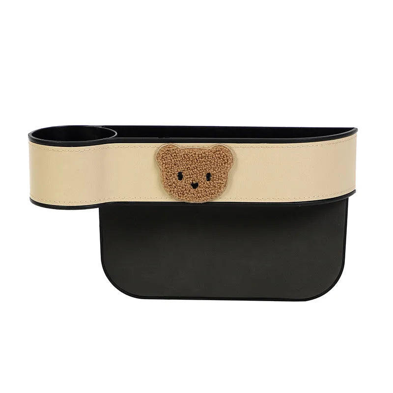 Cartoon bear design leather car seat gap storage organiser for between-seats vehicle storage