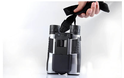 12x32 digital camera binoculars with black nylon housing and 2.5-inch LCD display