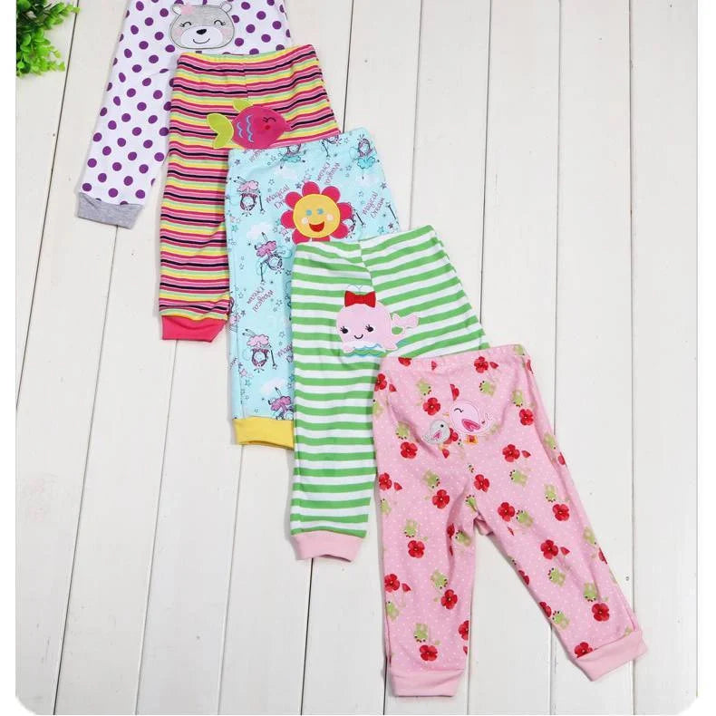 Cotton cartoon print children's leggings set of 5, soft and durable for babies 0-2 years