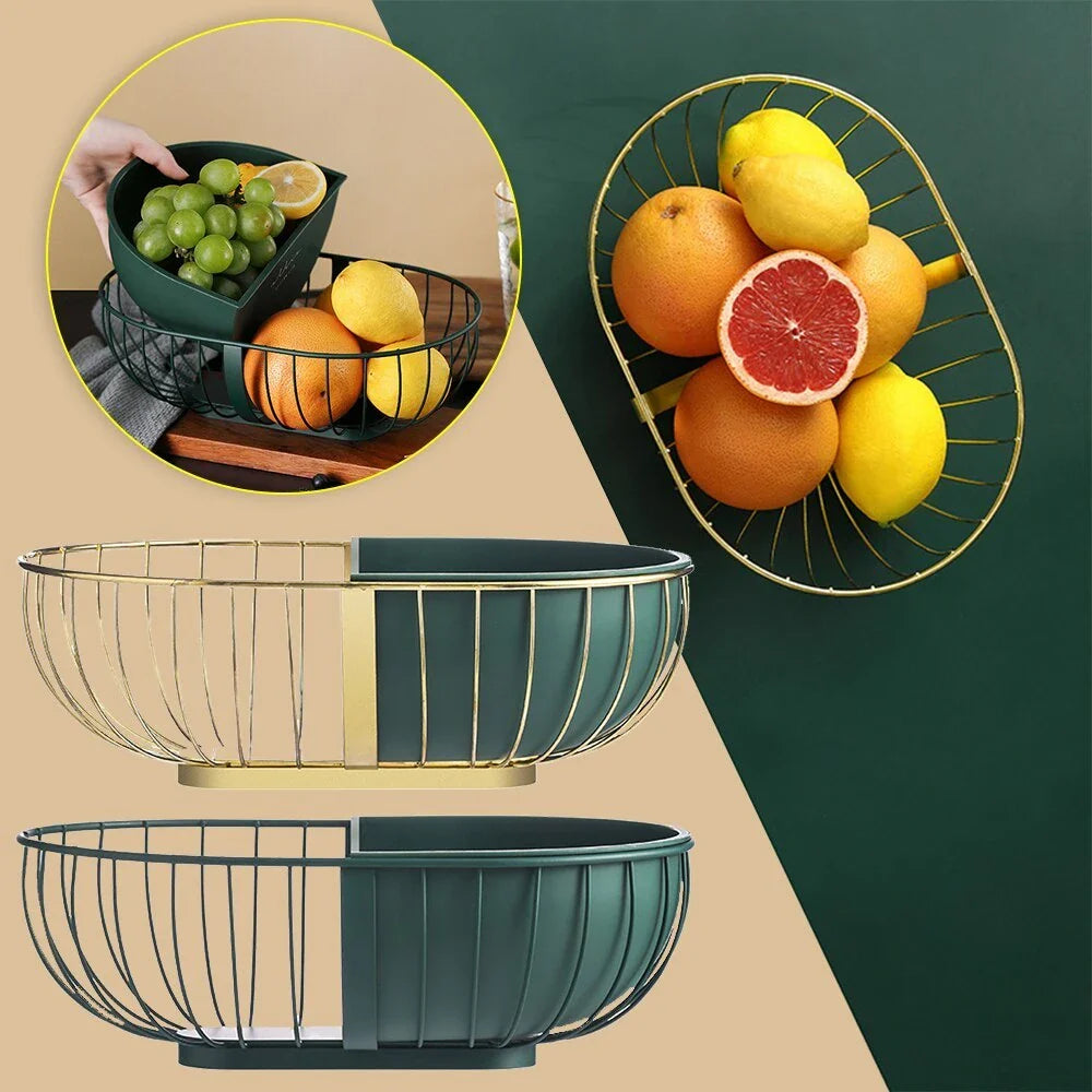 Nordic style metal fruit basket with detachable plate for kitchen organisation
