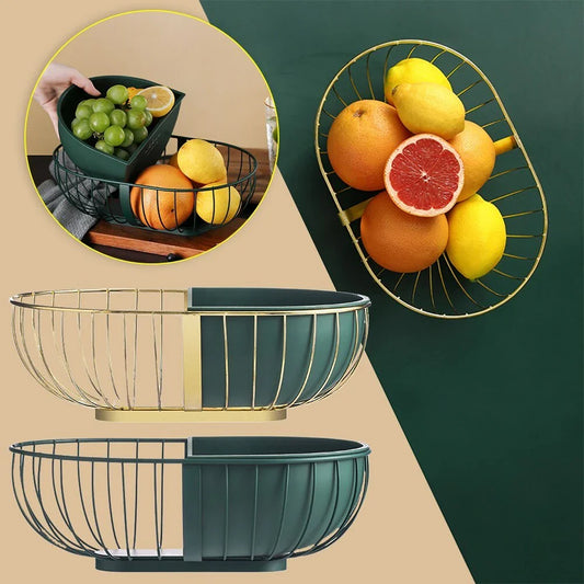 Nordic style metal fruit basket with detachable plate for kitchen organisation