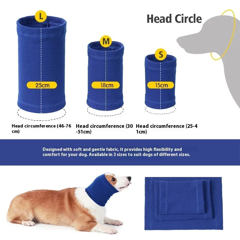 Blue or grey polyester headband scarf for dogs available in small, medium, and large sizes