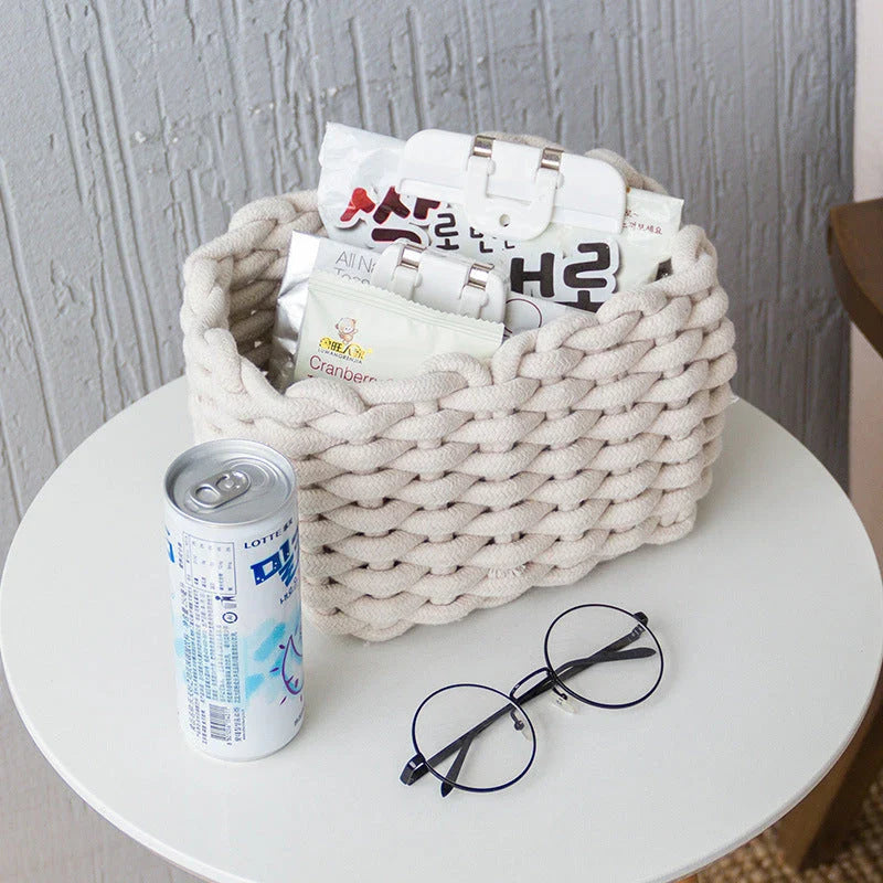 Nordic Wind Hand-woven Thick Cotton Rope Storage Box in white and grey