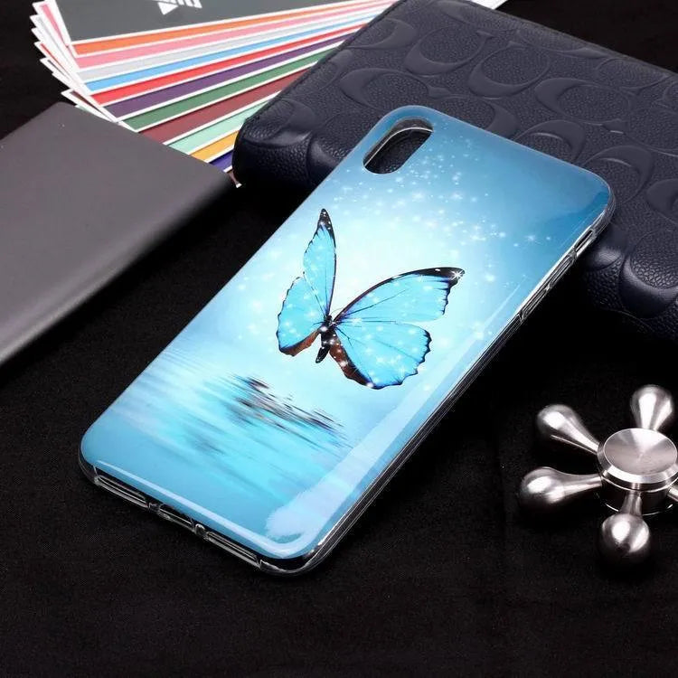 Luminous phone case with glow-in-the-dark butterfly design for iPhone