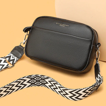 Stylish crossbody bag with rhombus embroidered strap, available in multiple colors for women