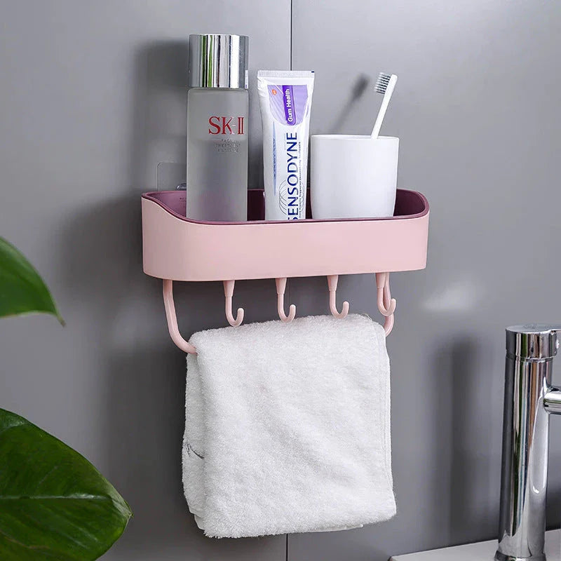 Simple punch-free bathroom wall mount rack in multiple colours