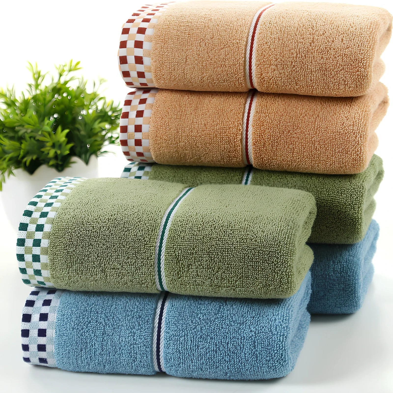 Grey houndstooth 90% cotton facial towel, 35x75cm, quick-absorbing for couples' bathroom use