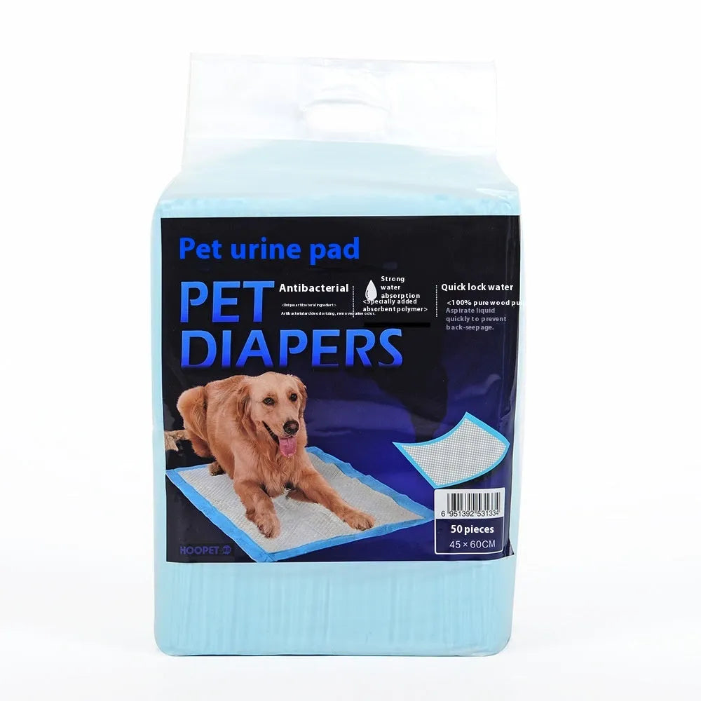 Blue disposable puppy diapers for dogs in L and S sizes with odour control and changing pad