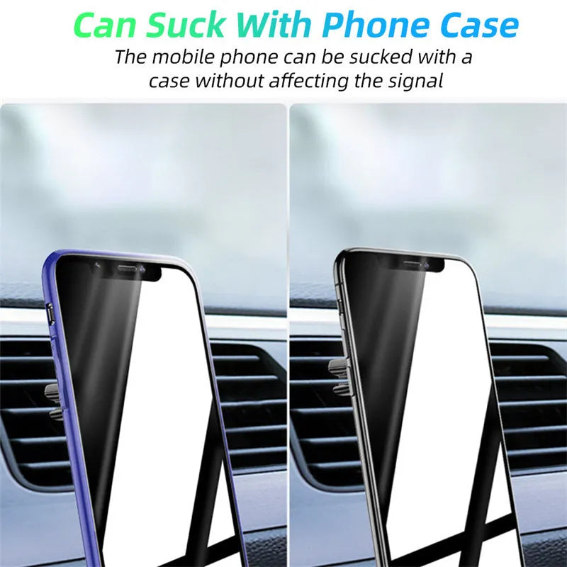 Magnetic car phone holder mounted on air vent with smartphone attached and fragrance slices