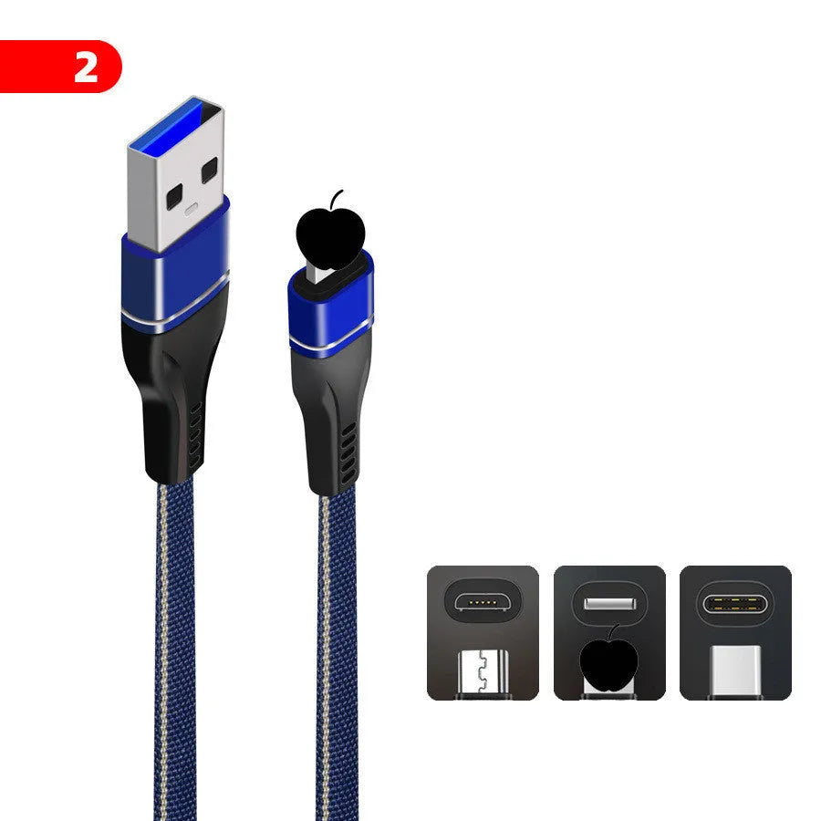 Blue denim braided Type-C data cable 1m with copper wire cores for fast charging