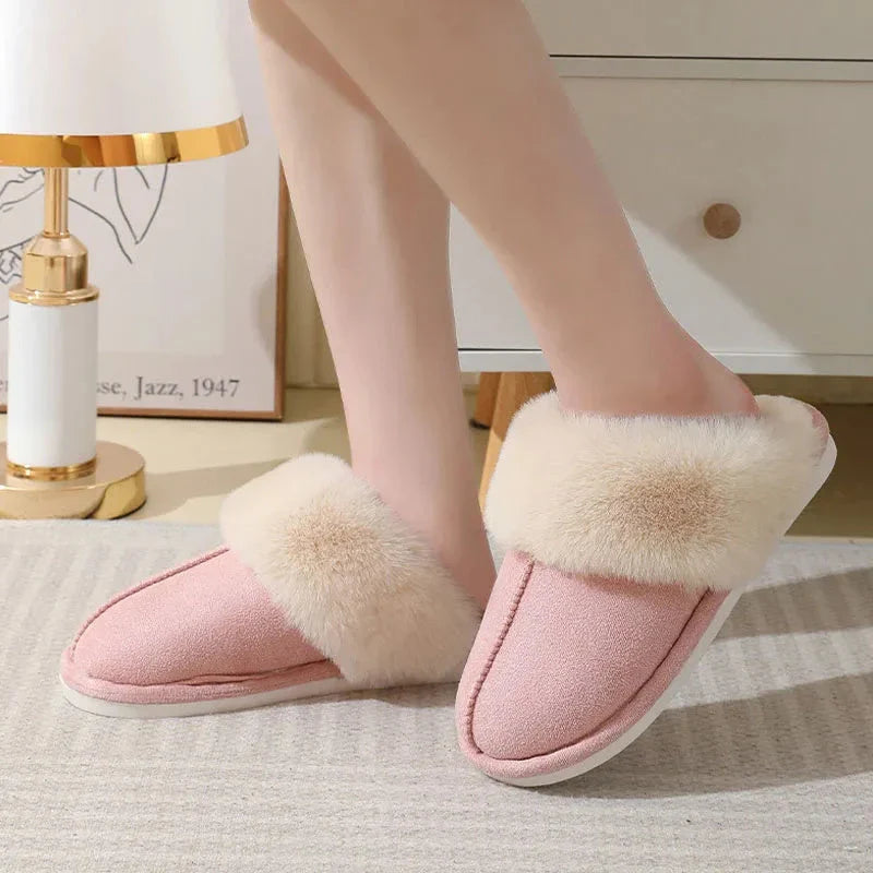 Cozy plush home slippers in a variety of colors, featuring a soft lining and non-slip sole for maximum comfort and traction