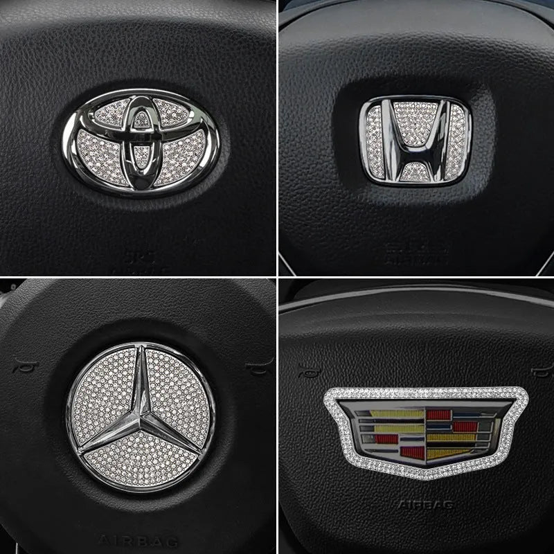 Zinc alloy diamond decorative sticker for Toyota car steering wheel with metallic finish