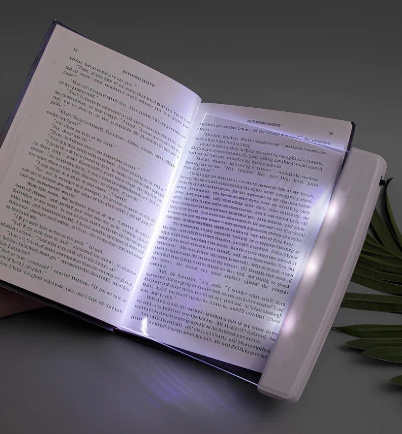Compact dimmable LED book lamp in black with 17.6x17.8 cm panel for eye-safe night reading