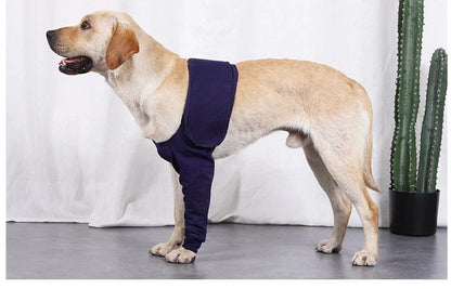 Dark blue anti-licking sleeve for dogs postoperative leg recovery