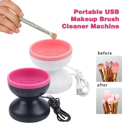 Premium electric makeup brush cleaner with powerful 80rpm motor and silicone cleaning pad for efficient, gentle brush restoration