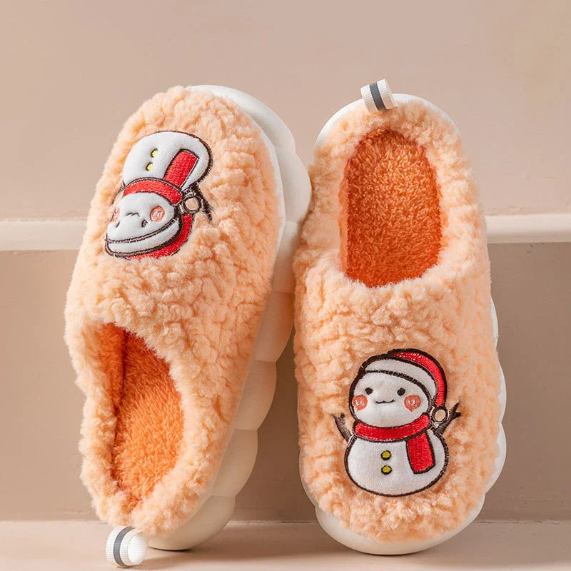 Cozy snowman-themed slippers with plush materials, anti-slip soles, and a variety of color options for comfortable indoor wear