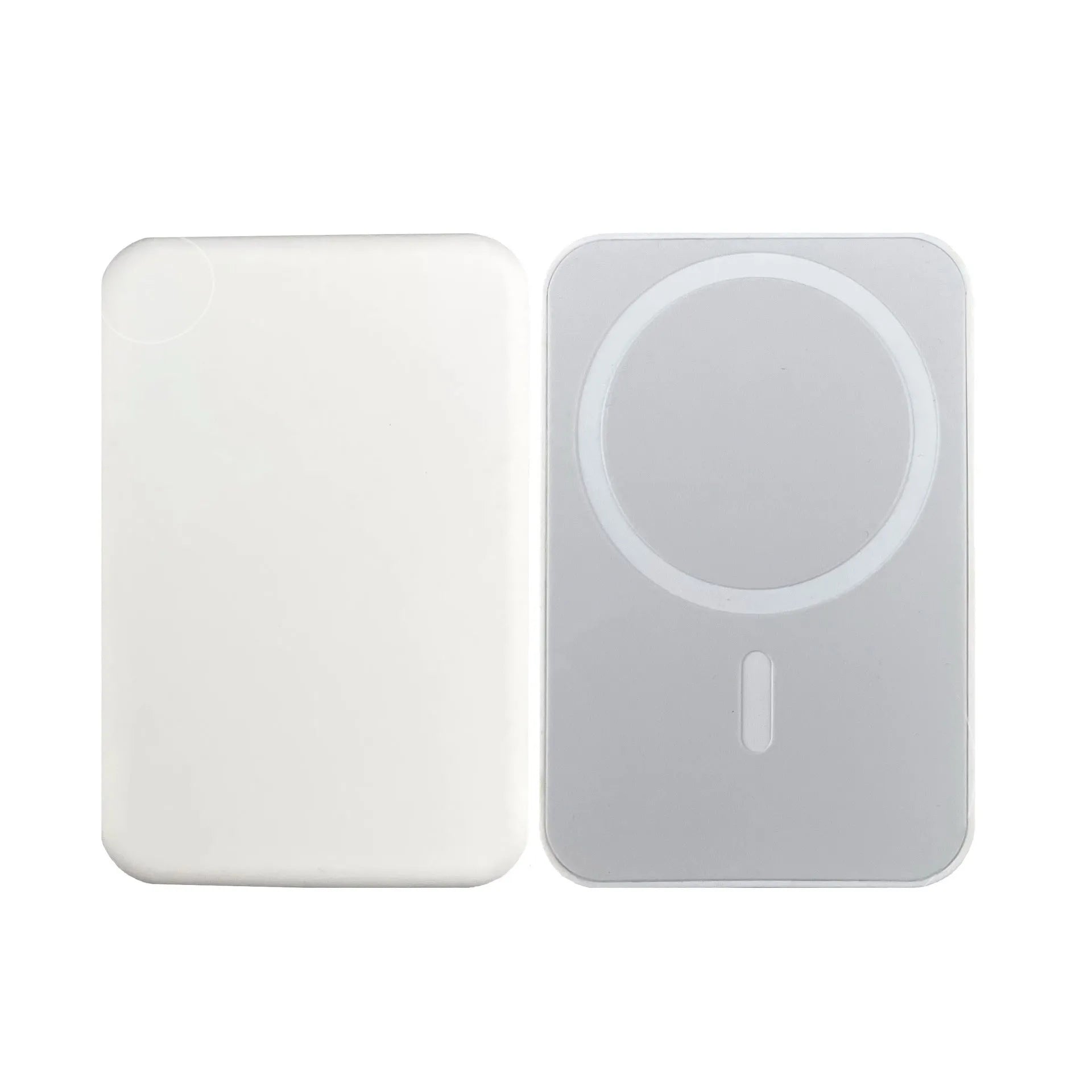 White magnetic wireless charger power bank with foot-shaped design showing dimensions