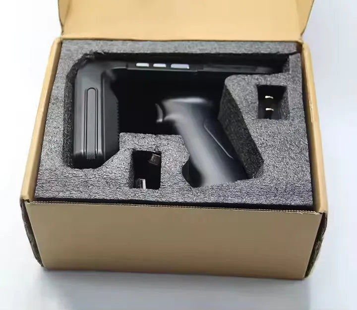 SLP-05 handheld Android UHF RFID scanner with integrated fingerprint reader and barcode scan window.