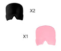 Black elastic cloth gel eye mask with adjustable strap showing 22x17cm dimensions