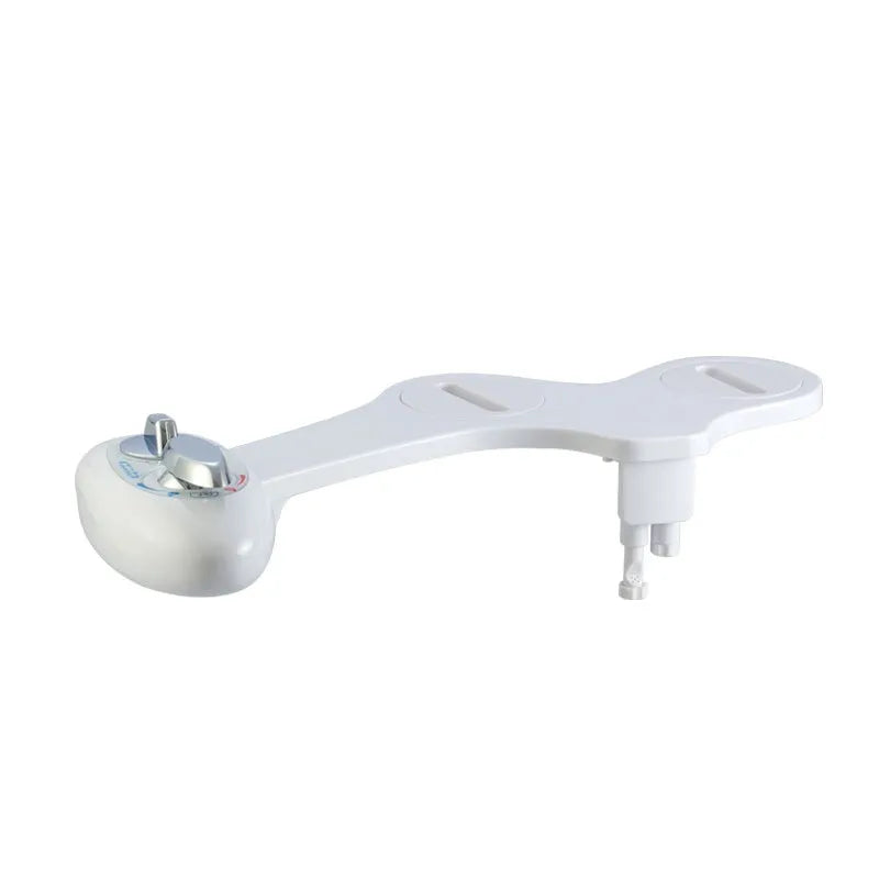 Smart power-free toilet seat cover body cleaner in white ABS plastic with hip wash and pressure adjustment