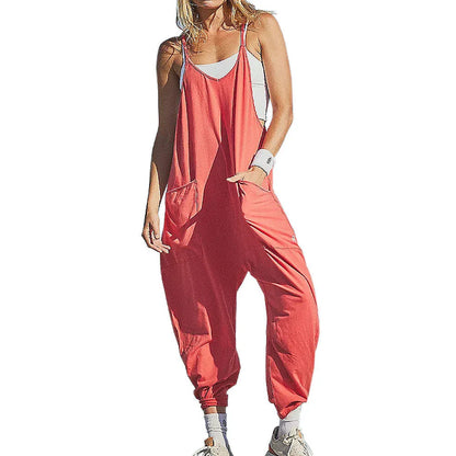 Sleeveless jumpsuit for women in various colors, featuring zippered closure and pockets