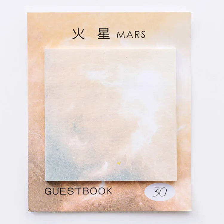 Square 7.3cm planet sticky notes notepad with oil painting designs of Earth, Mars, and Mercury