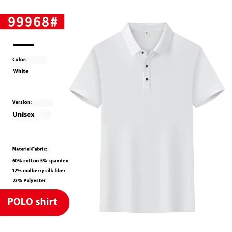 Thin cotton polo shirt style overalls for men and women on a hanger, shown in a blue colour.