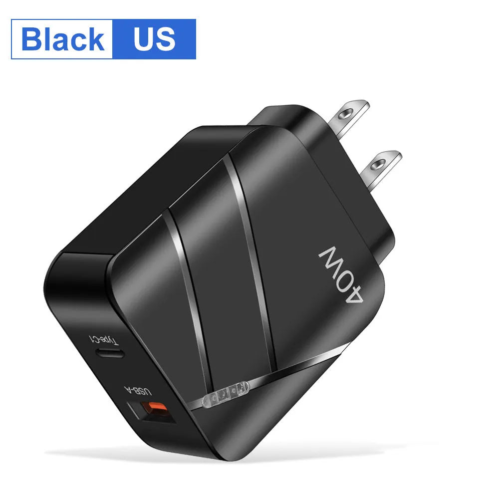 40W PD QC30 fast charger white EU plug with USB port