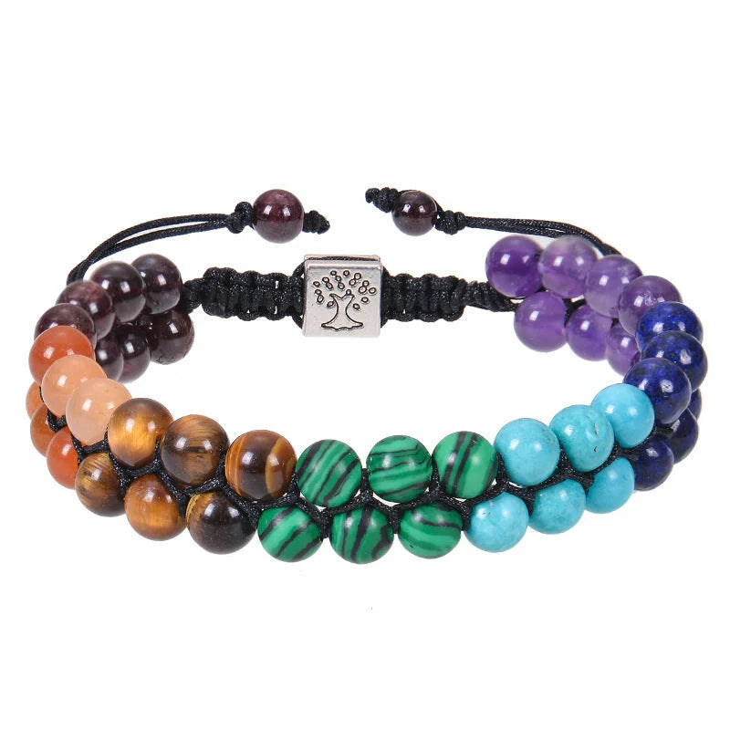 Double layer 7 chakra stone bead bracelet with natural gemstones for yoga and meditation