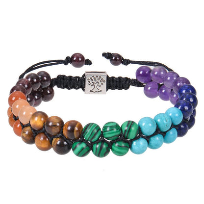 Double layer 7 chakra stone bead bracelet with natural gemstones for yoga and meditation