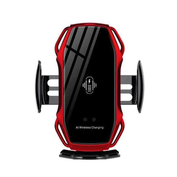 10W wireless car phone charger mounted on car air vent with LED indicator showing charging status