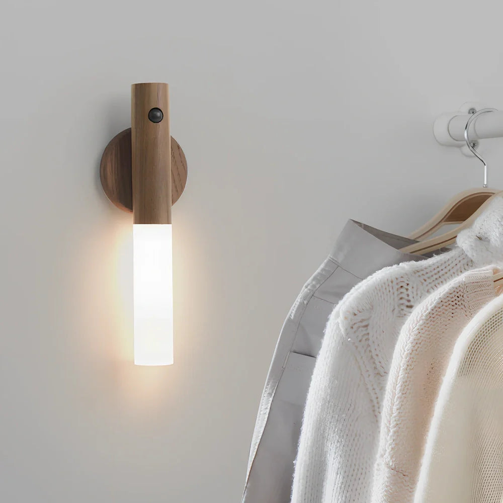 Smart Sensor LED Desk Lamp in coffee wood, 182mm tall with 500mAh battery and warm white 1W light