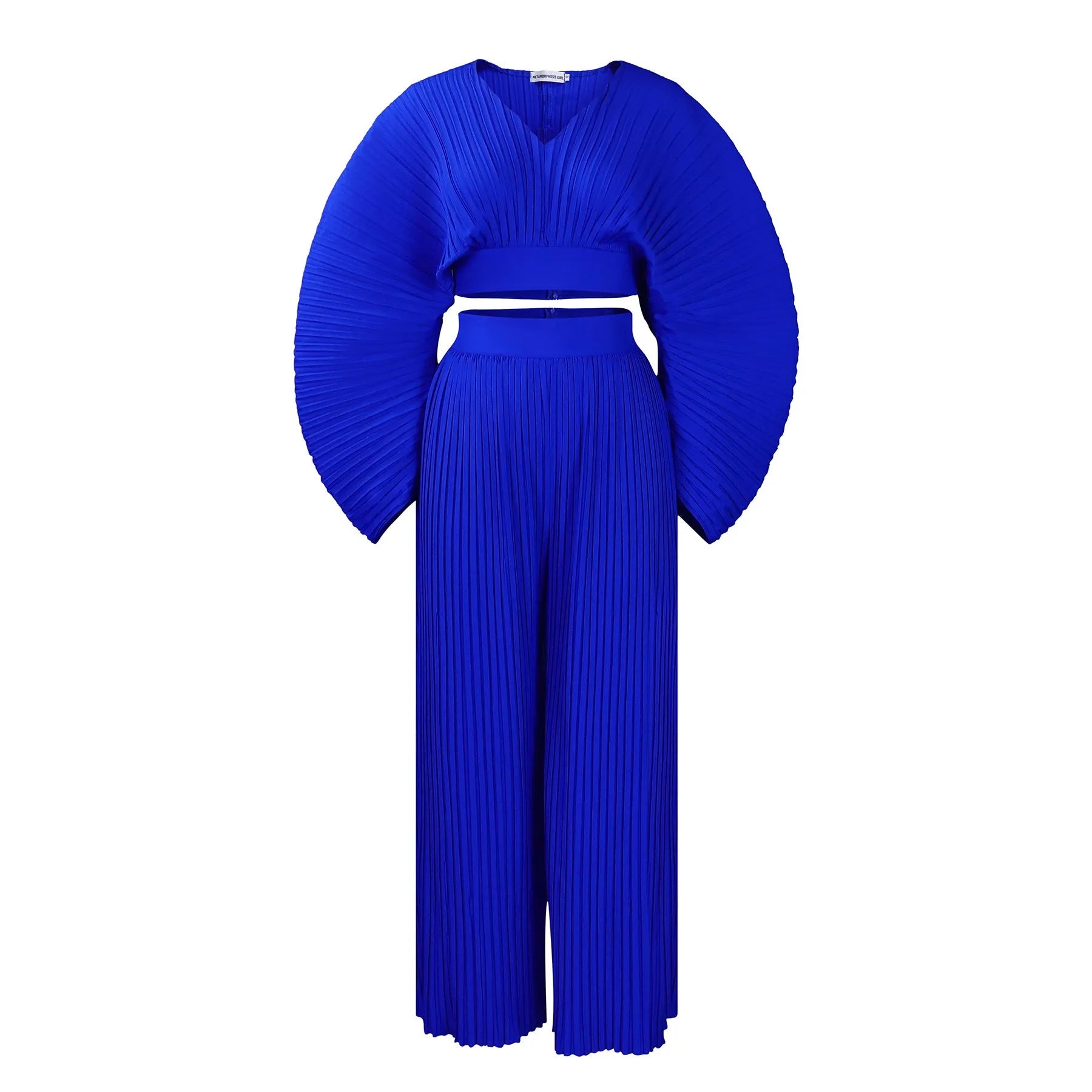 Women's African suit two-piece set with batwing sleeves and wide leg trousers in red or blue