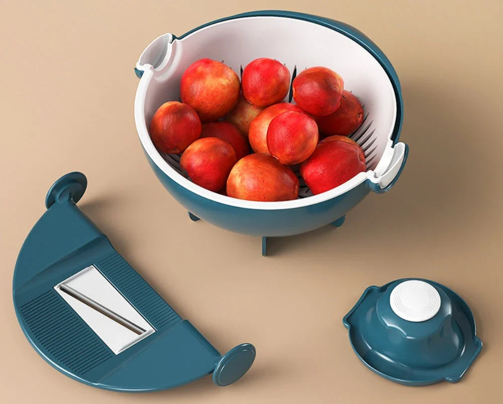 Nine in One Vegetable Drainage Basket with drainage feature and 8 blades