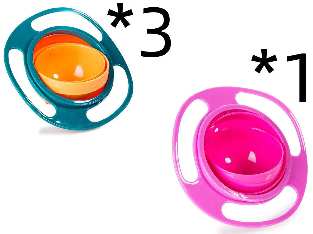 360 Rotate Universal Spill-proof Bowl for Babies in red, green, and blue