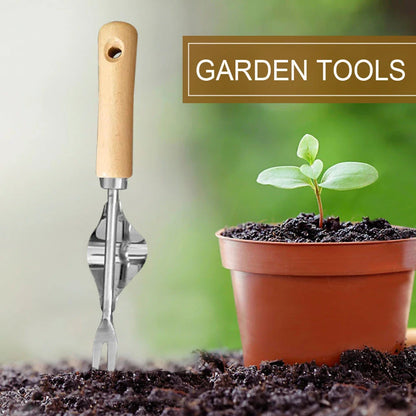Portable gardening tools set for efficient weed removal with durable metal construction