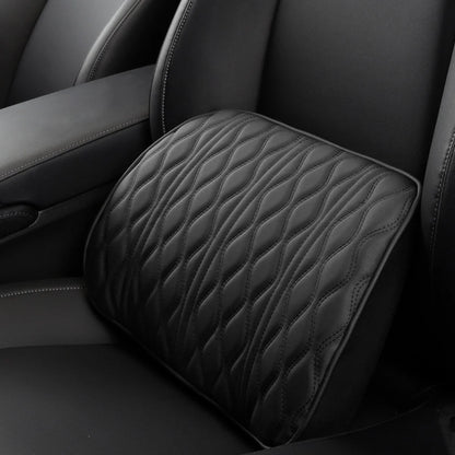 Embroidered memory foam car headrest and waist rest set in black and brown