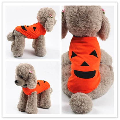 Halloween Pet Pumpkin Costume for cats and small to medium dogs in orange with smiley or grimace options