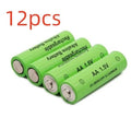 Green alkaline AA rechargeable battery with 3000mAh capacity and 1.5V rating on label.