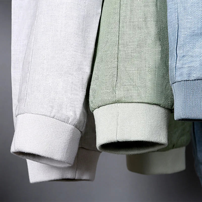 Men's thin cotton jacket in heather gray, grass green or blue for plus size casual wear